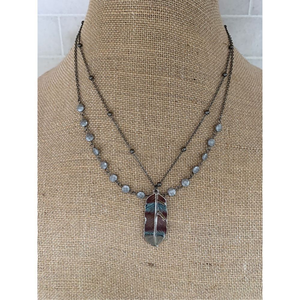 Black Chain with Beads and Silver Leaf  Pendant Fashion Jewelry Necklace #garden